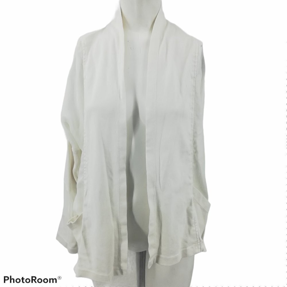 Barbara Lesser White Open Front Cardigan Size S